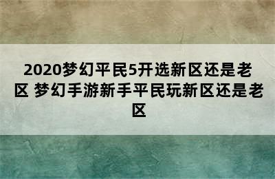 2020梦幻平民5开选新区还是老区 梦幻手游新手平民玩新区还是老区